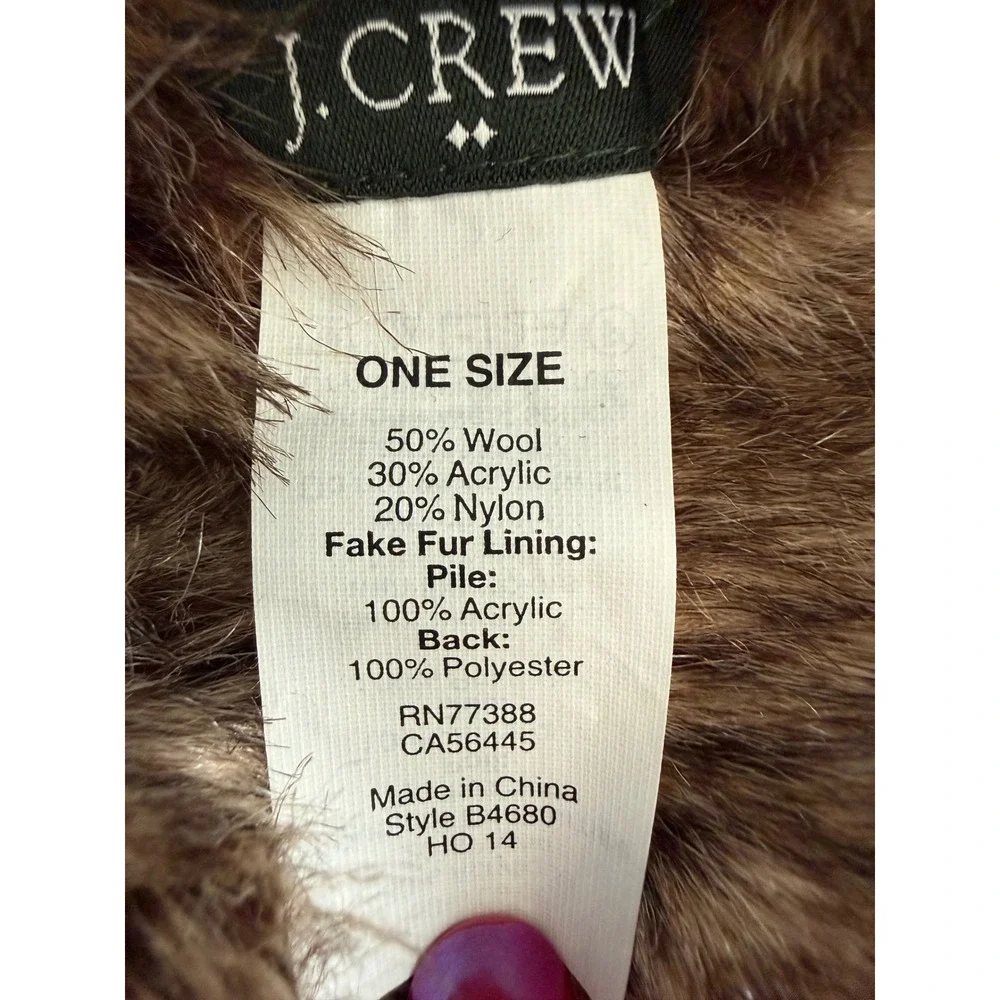 J Crew Wool Blend Faux Fur Lined Flap Trapper Winter Hat Tan Brown Gorpecore